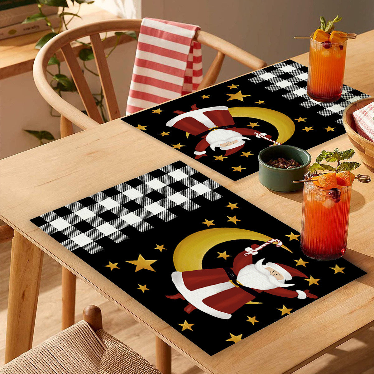 Wholesale 10pcs/pack Household Christmas Linen Printed Placemats Christmas Dining Table Non-Slip Heat Insulation Mats Wholesale Western Dining Table